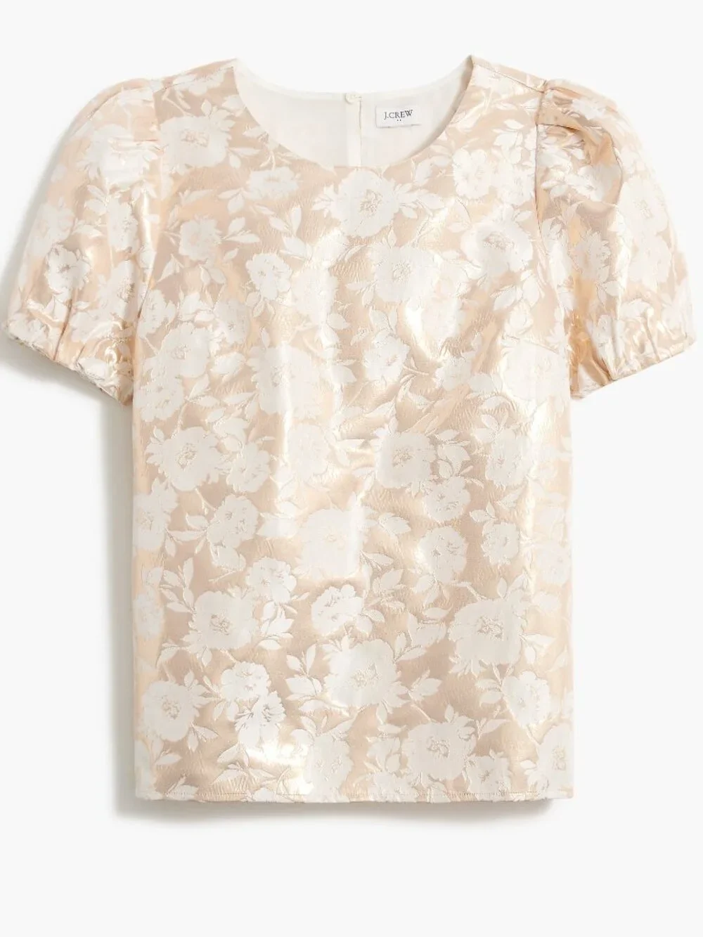 NWT J. Crew Size Small Gold Cream Metallic Jacquard Puff Sleeve Blouse Top NEW